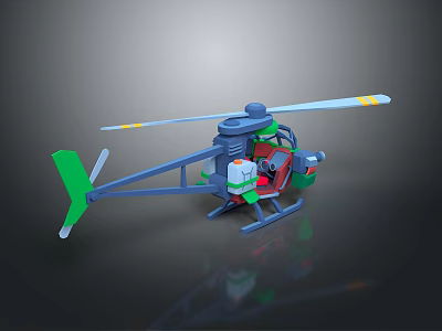 Colorful 3D Helicopter Model With Green Blue Red Fuselage Rotors And Detailed Cockpit Design 3d model