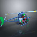 Colorful 3D Helicopter Model With Green Blue Red Fuselage Rotors And Detailed Cockpit Design