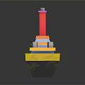 Vibrant Water Vessel With Yellow Hull Orange Deck Red Sails White Chimneys And Blue Windows