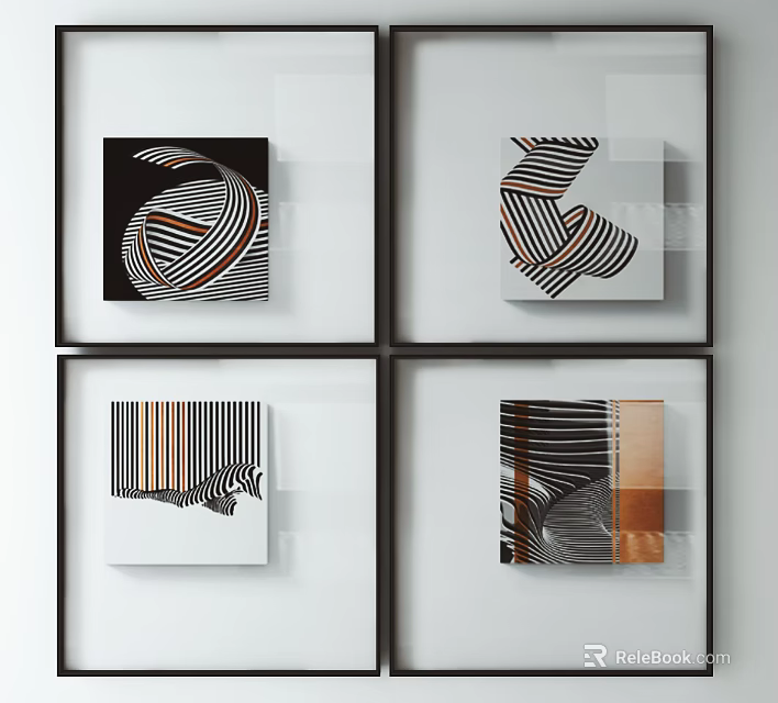 Abstract Art Wall Decor With Geometric Patterns And Colorful Designs In Black Frames 3d model