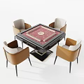 Mahjong Entertainment Table with Four Beige and Brown Chairs and Game Pieces