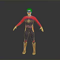 Man In Red And Blue Superhero Costume With Mask Brown Boots And Chest Logo