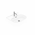 White Modern Countertop Washbasin With Sleek Silver Faucet Elegant Curved Shape And Glossy Surface