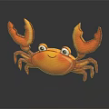 Playful 3D Cartoon Orange Crab with Large Claws Smiling Face and Shiny Reflection