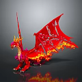 Detailed Red Winged Dragon Fantasy Character With Flame Decorated Mythical Design