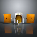 Spacecraft Model With Golden Main Body And Orange Solar Panels Structure 3d model