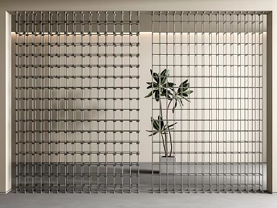 Modern Metal Grid Partition Design in Interior Space with Potted Plant 3d model