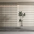Modern Metal Grid Partition Design in Interior Space with Potted Plant