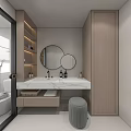 Modern Bathroom Interior Design With Marble Walls Shower Toilet Vanity Mirror And Window Blinds