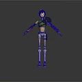 3D Animated Character With Black Short Hair Green Top And Mechanical Limbs