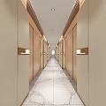 Modern Elevator Hallway With Wooden Panel Walls Marble Floor And Large Windows