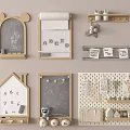 Playful Kids Wall Decorations With Alphabet Boards Chalkboards Shelves Notes And Pegboard 3d model