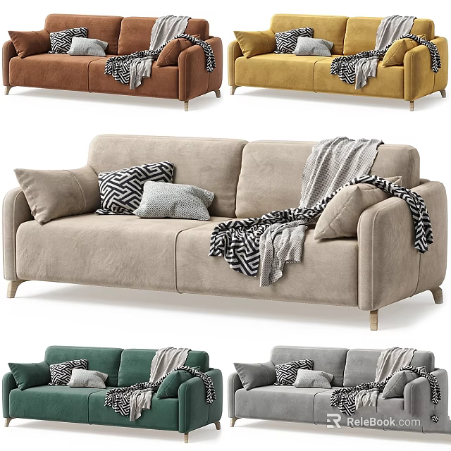 Cozy Multi Colored Sofa Set With Decorative Pillows And Soft Blankets 3d model