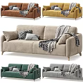 Cozy Multi Colored Sofa Set With Decorative Pillows And Soft Blankets 3d model