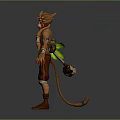 Game Movie Character Monkey Like Warrior With Green Hair Staff Brown Outfit And Blue Stripes