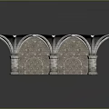 Ancient Stone Building With Intricate Cross Patterned Roof And Stone Pillars