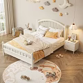 Cozy Kids Room With White Bed Cloud Moon Star Wall Decor And Yellow Bedding