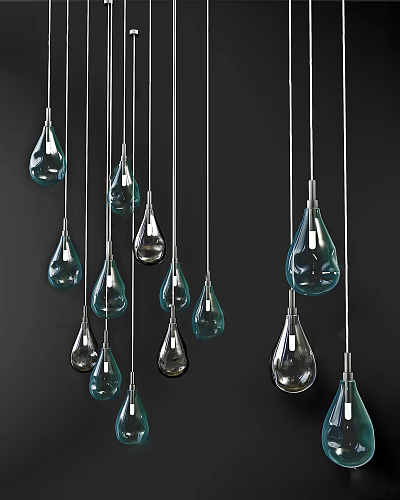 Elegant Clear Teardrop Shaped Crystal Pendant Lights for Modern Home Decor 3d model
