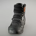Black High Top Leather Shoes With Brown Ankle Accents And Thick Sole Design