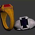 Stylish Gold Ring With Red Gemstone And Silver Ring With Black Gemstone 3d model