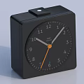 Black Square Alarm Clock with Black Dial White Numbers Orange Hour Hand Modern Design