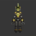 Yellow And Black Robot Character With Green Eyes And Pointed Mechanical Head Design