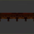 Gothic Style Red Wooden Shelf With Carved Top And Multiple Storage Compartments