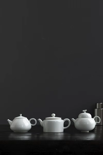 Elegant White and Silver Tea Set Display on Minimalist Black Background 3d model