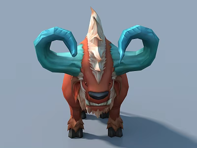 Game and Movie Fantasy Character With Red Body Blue Horns And White Mane 3d model