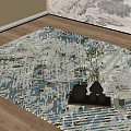 Square Area Rug Blue Gray Beige Abstract Pattern On Wooden Floor With Light Wall Vases
