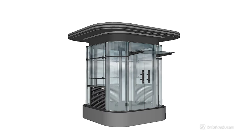 Sleek Modern Security Kiosk Featuring Glass Walls and Metal Frame Design 3d model 
