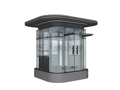 Sleek Modern Security Kiosk Featuring Glass Walls and Metal Frame Design 3d model