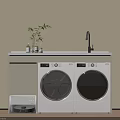 Modern Laundry Room With Double Washing Machines Countertop And Green Plants