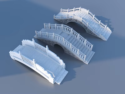 Traditional Chinese Stone Bridge Models With Arched Flat Structures And Ornate Railings Steps 3d model