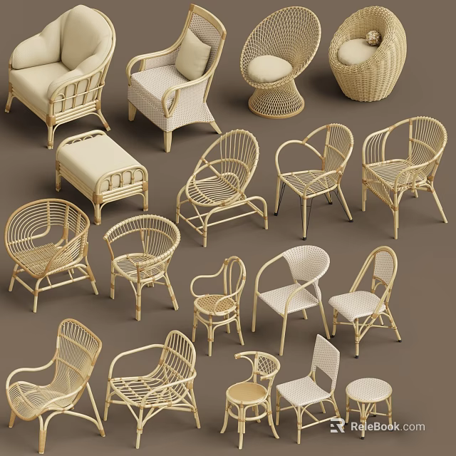 Various Wicker Outdoor Chairs With Different Styles For Comfortable Outdoor Use 3d model 