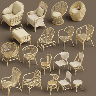 Modern outdoor chair rattan chair combination 3d model