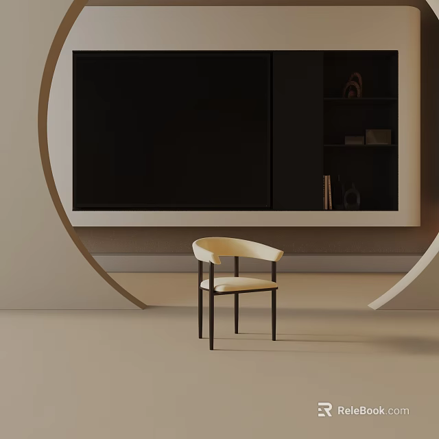 Modern Dining Chair With Beige Seat Black Legs And Curved Backrest In Minimalist Interior 3d model 