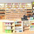 Supermarket General Merchandise Display With Shelves Full Of Various Products Food Items And Checkout Counter