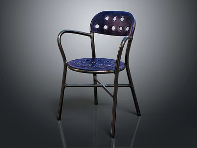 Modern Minimalist Armchair With Purple Perforated Seat Backrest And Curved Metal Frame 3d model