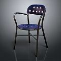 Modern Minimalist Armchair With Purple Perforated Seat Backrest And Curved Metal Frame