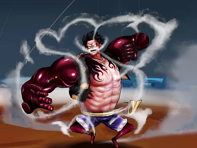 Anime Character With Gigantic Red Arms Muscular Body And White Smoke Energy In Battle Stance 3d model