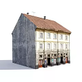 Urban Building Complex Featuring Multi Story Structures Red Tiled Roofs And Shop Fronts 3d model