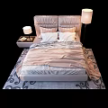 Modern Double Bed With Upholstered Headboard Pink Bedding White Pillows Side Tables And Patterned Rug 3d model