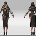Game Character With Hooded Outfit Blonde Hair Layered Design Split Skirt And Boots