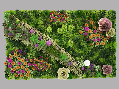 Living Plant Wall Decorative Design With Colorful Flowers And Various Green Plants For Interior Decoration 3d model