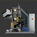 Industrial Material Handling Machine With Yellow Reel Mechanism And Control Panel On Workbench