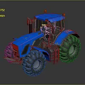 Blue Agricultural Tractor With Large Tires Cab And Orange Warning Lights