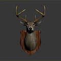 Decorative Deer Head Mount With Golden Antlers On Wooden Shield Base