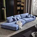 Blue Sectional Sofa with Plush Cushions and Throw Blanket in Modern Living Space