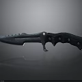 Sharp Serrated Blade Knife With Dark Handle And Metal Rivets Reflective Surface Studio